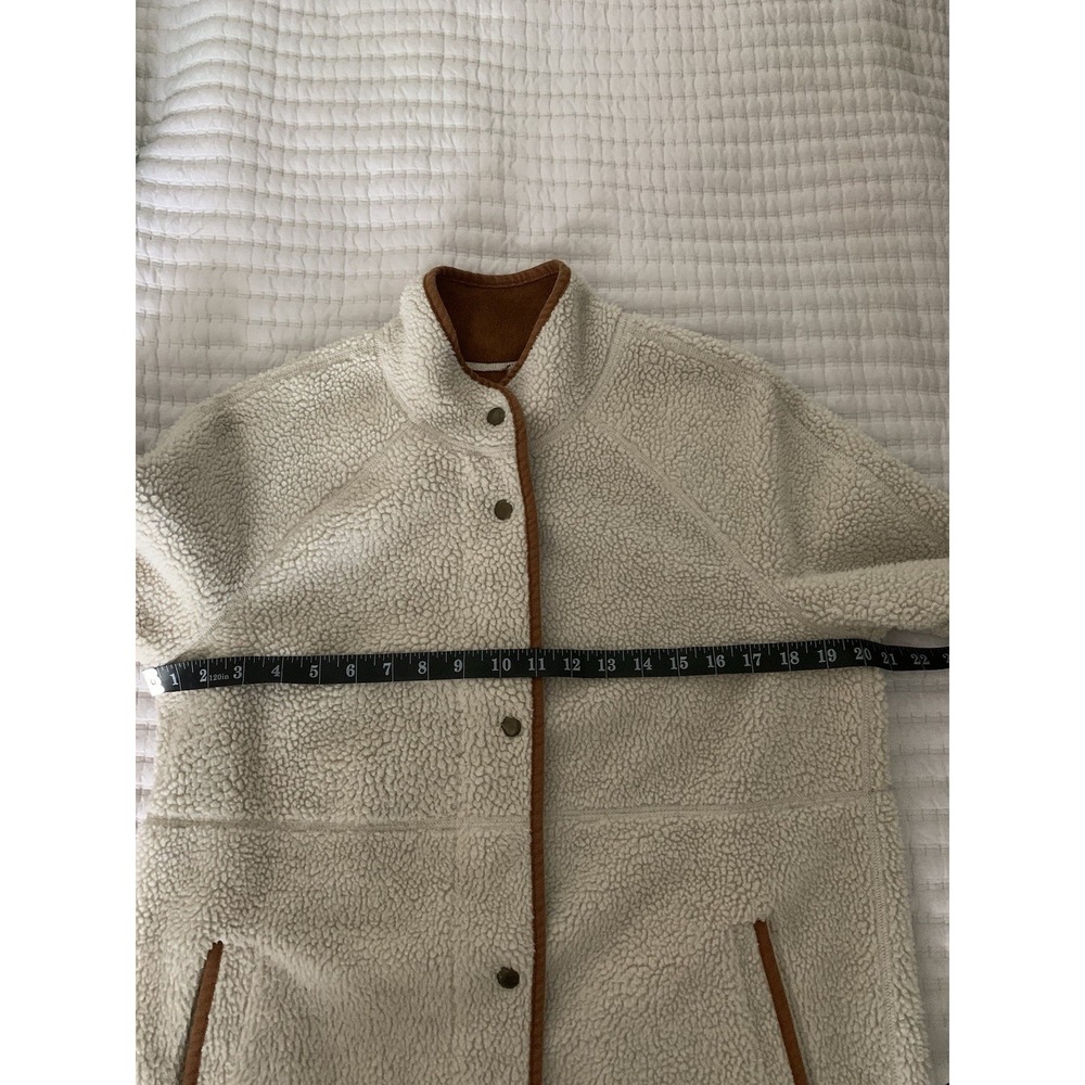 Old Navy Women Jacket Coat Sherpa Faux Suede Sz XS Oversized Ivory Tan Snaps - Picture 13 of 14